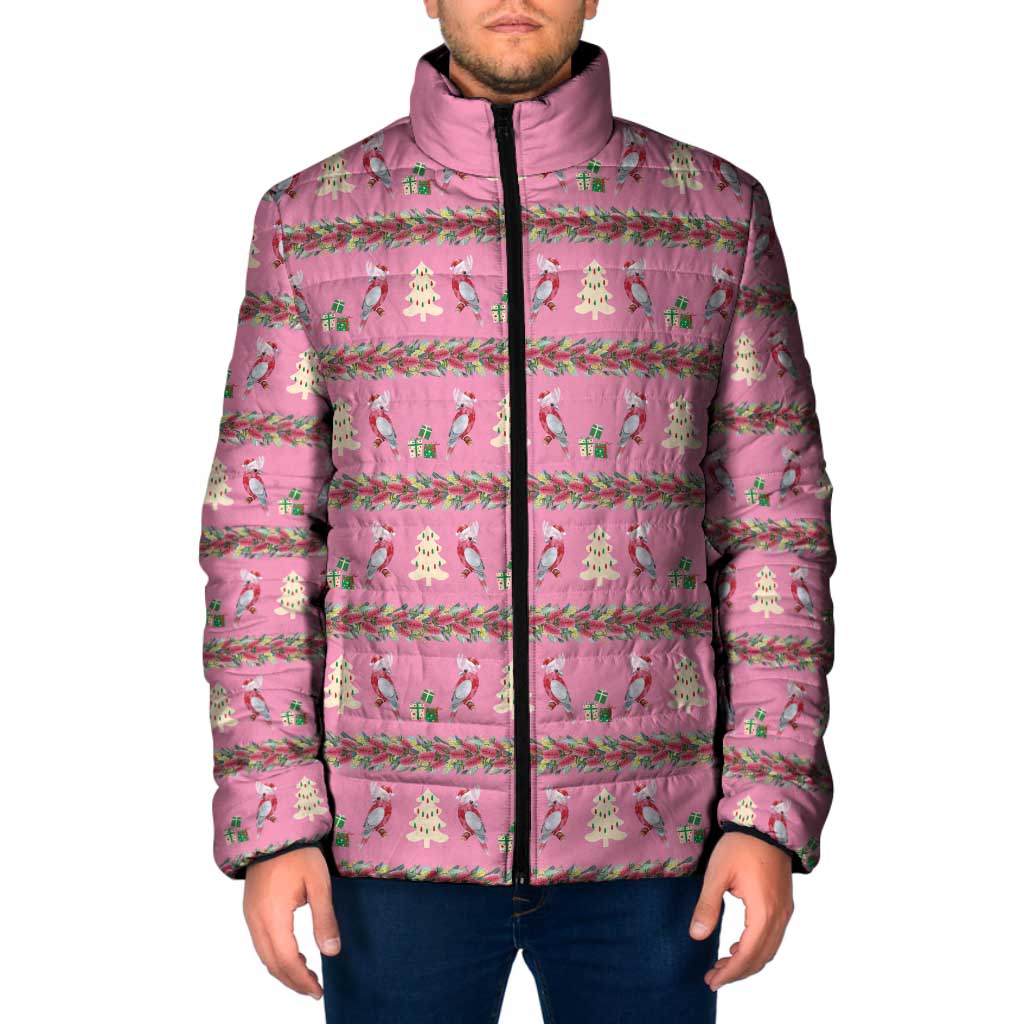 Australia Pink Galah Christmas Padded Jacket Eolophus Roseicapilla Bottlebrush Seamless - Aussie Hoodie