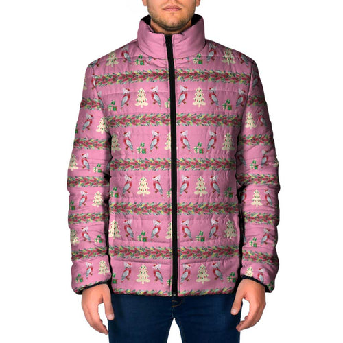 Australia Pink Galah Christmas Padded Jacket Eolophus Roseicapilla Bottlebrush Seamless - Aussie Hoodie