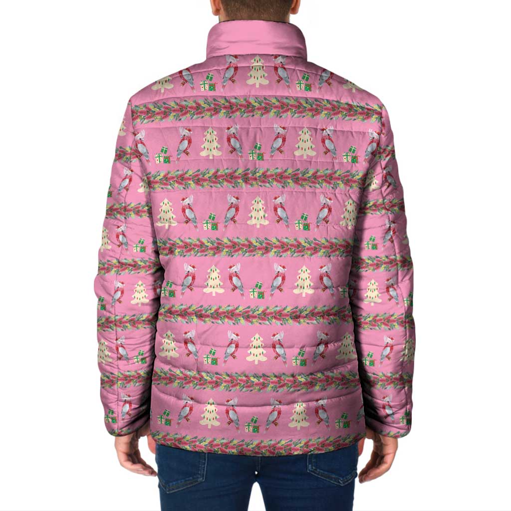 Australia Pink Galah Christmas Padded Jacket Eolophus Roseicapilla Bottlebrush Seamless - Aussie Hoodie