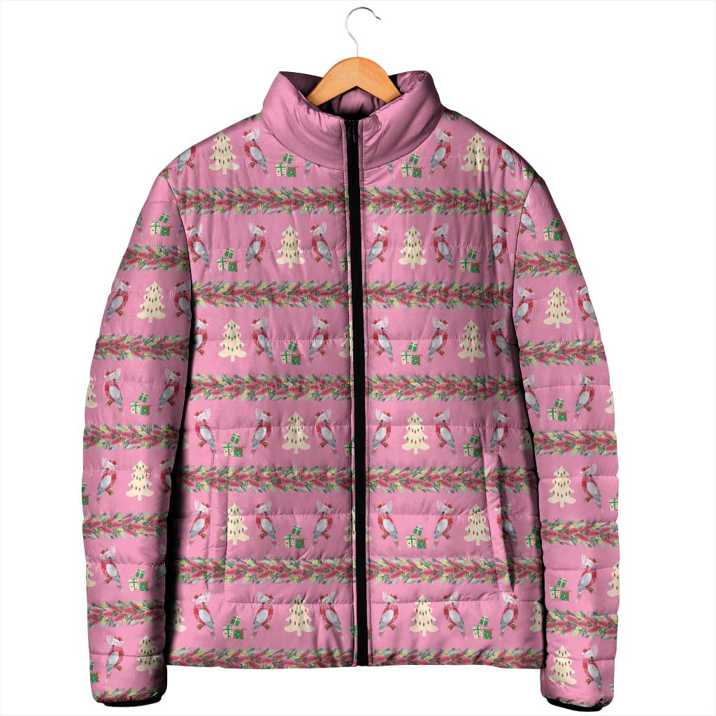 Australia Pink Galah Christmas Padded Jacket Eolophus Roseicapilla Bottlebrush Seamless - Aussie Hoodie