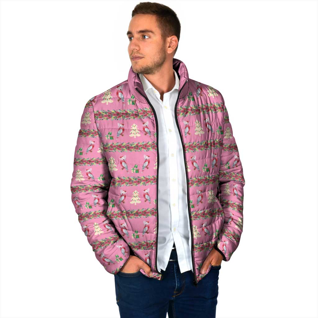 Australia Pink Galah Christmas Padded Jacket Eolophus Roseicapilla Bottlebrush Seamless - Aussie Hoodie
