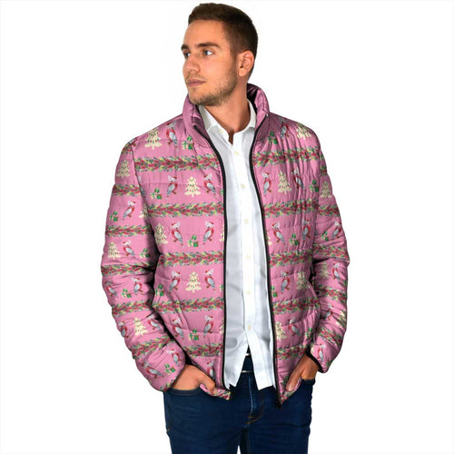 Australia Pink Galah Christmas Padded Jacket Eolophus Roseicapilla Bottlebrush Seamless - Aussie Hoodie