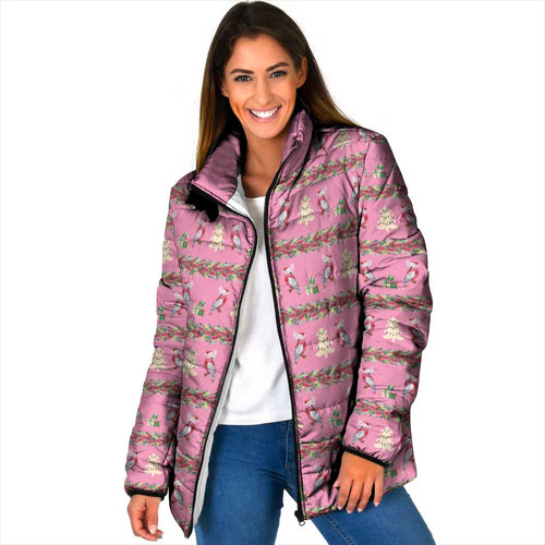 Australia Pink Galah Christmas Padded Jacket Eolophus Roseicapilla Bottlebrush Seamless - Aussie Hoodie