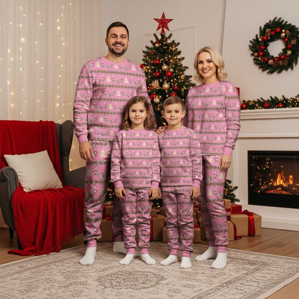 Australia Pink Galah Christmas Pajama Set Eolophus Roseicapilla Bottlebrush Seamless - Aussie Hoodie