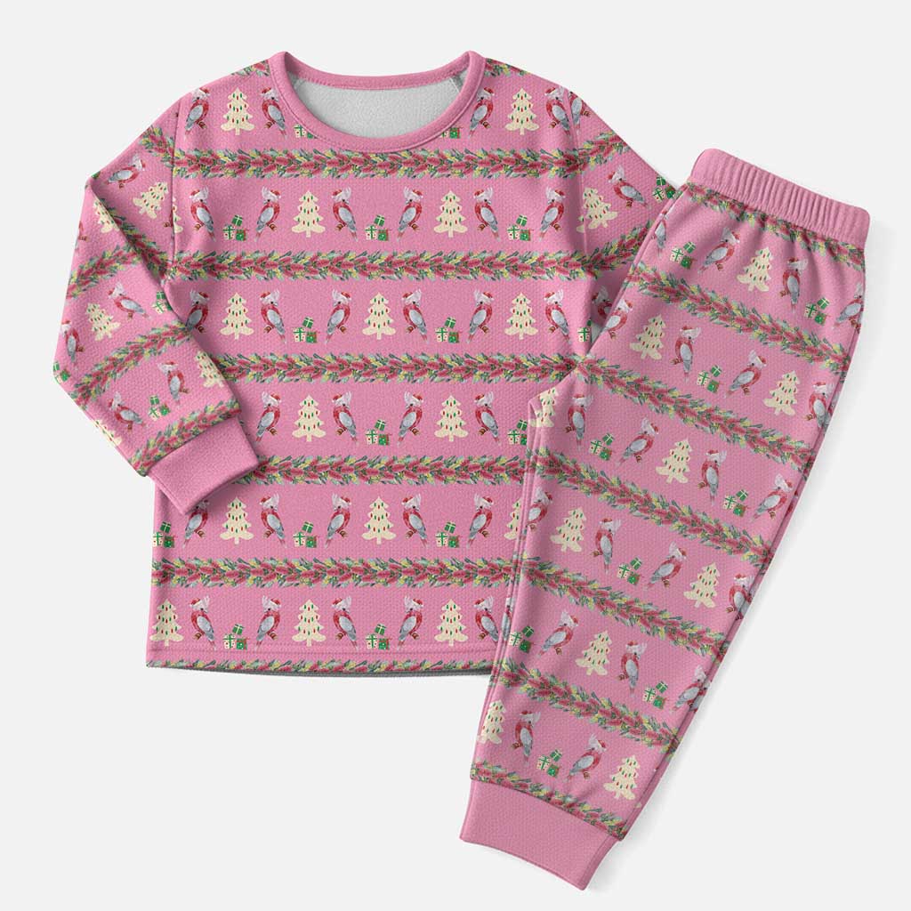 Australia Pink Galah Christmas Pajama Set Eolophus Roseicapilla Bottlebrush Seamless - Aussie Hoodie