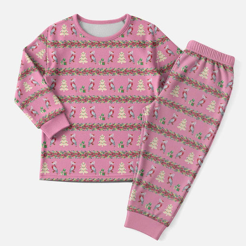 Australia Pink Galah Christmas Pajama Set Eolophus Roseicapilla Bottlebrush Seamless - Aussie Hoodie