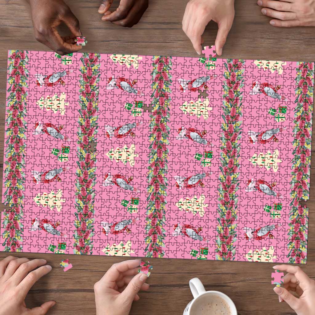 Australia Pink Galah Christmas Puzzle Eolophus Roseicapilla Bottlebrush Seamless - Aussie Hoodie