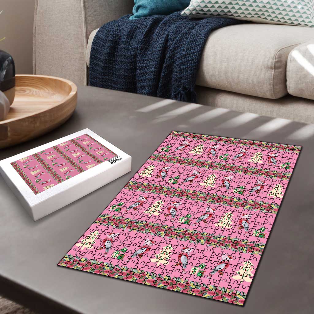 Australia Pink Galah Christmas Puzzle Eolophus Roseicapilla Bottlebrush Seamless - Aussie Hoodie