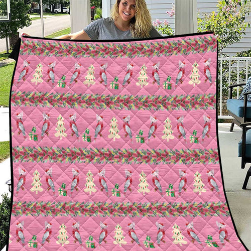 Australia Pink Galah Christmas Quilt Eolophus Roseicapilla Bottlebrush Seamless - Aussie Hoodie