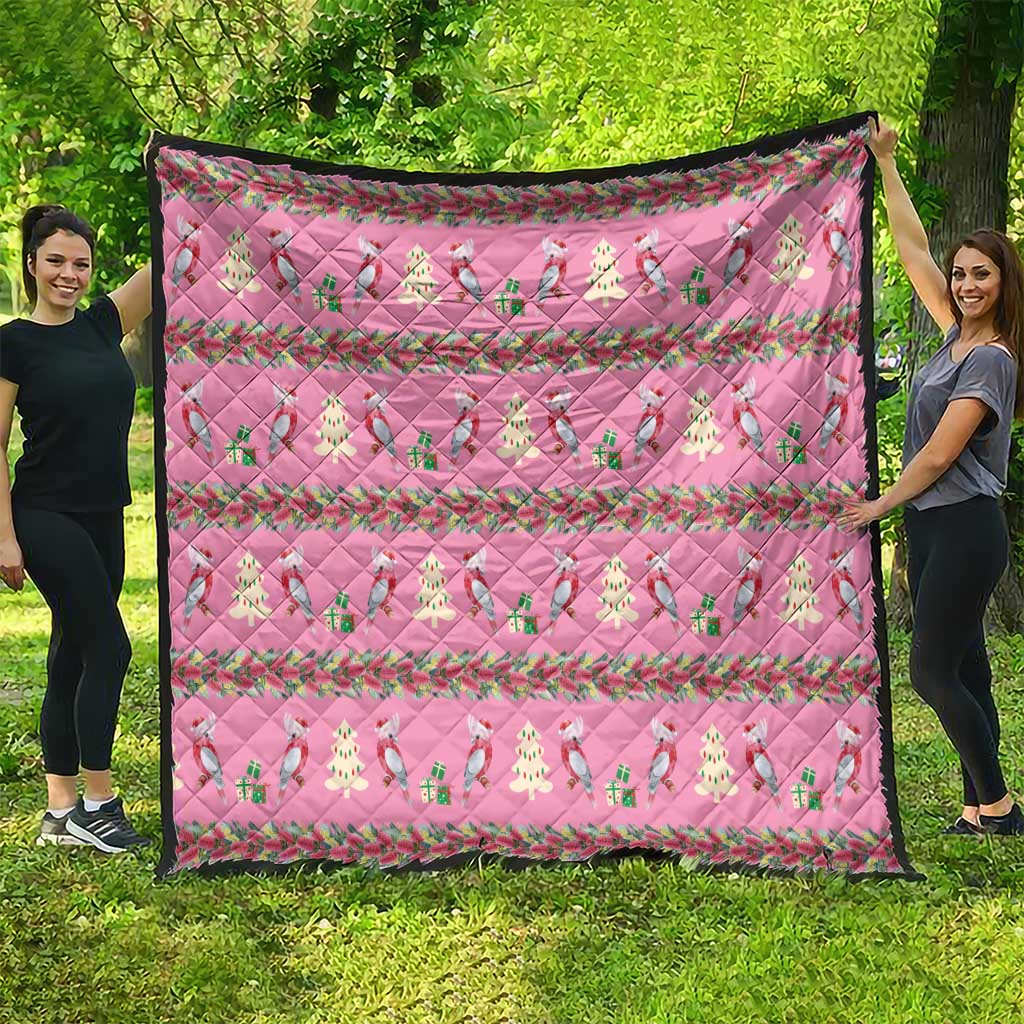 Australia Pink Galah Christmas Quilt Eolophus Roseicapilla Bottlebrush Seamless - Aussie Hoodie