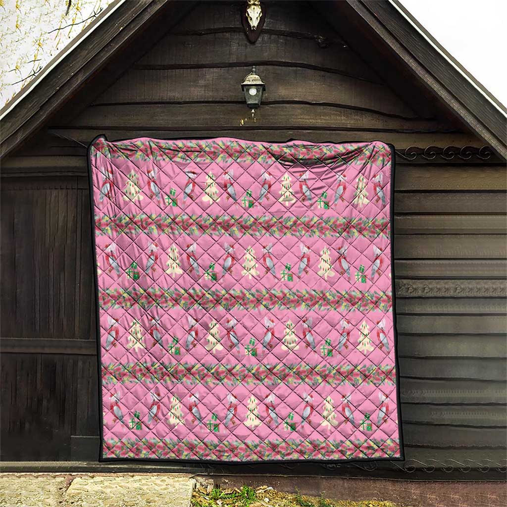 Australia Pink Galah Christmas Quilt Eolophus Roseicapilla Bottlebrush Seamless - Aussie Hoodie