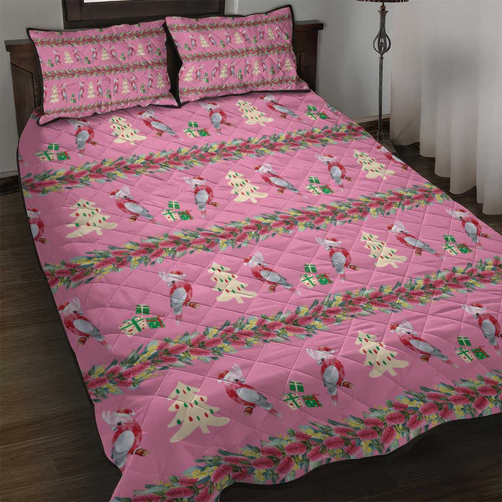 Australia Pink Galah Christmas Quilt Bed Set Eolophus Roseicapilla Bottlebrush Seamless - Aussie Hoodie