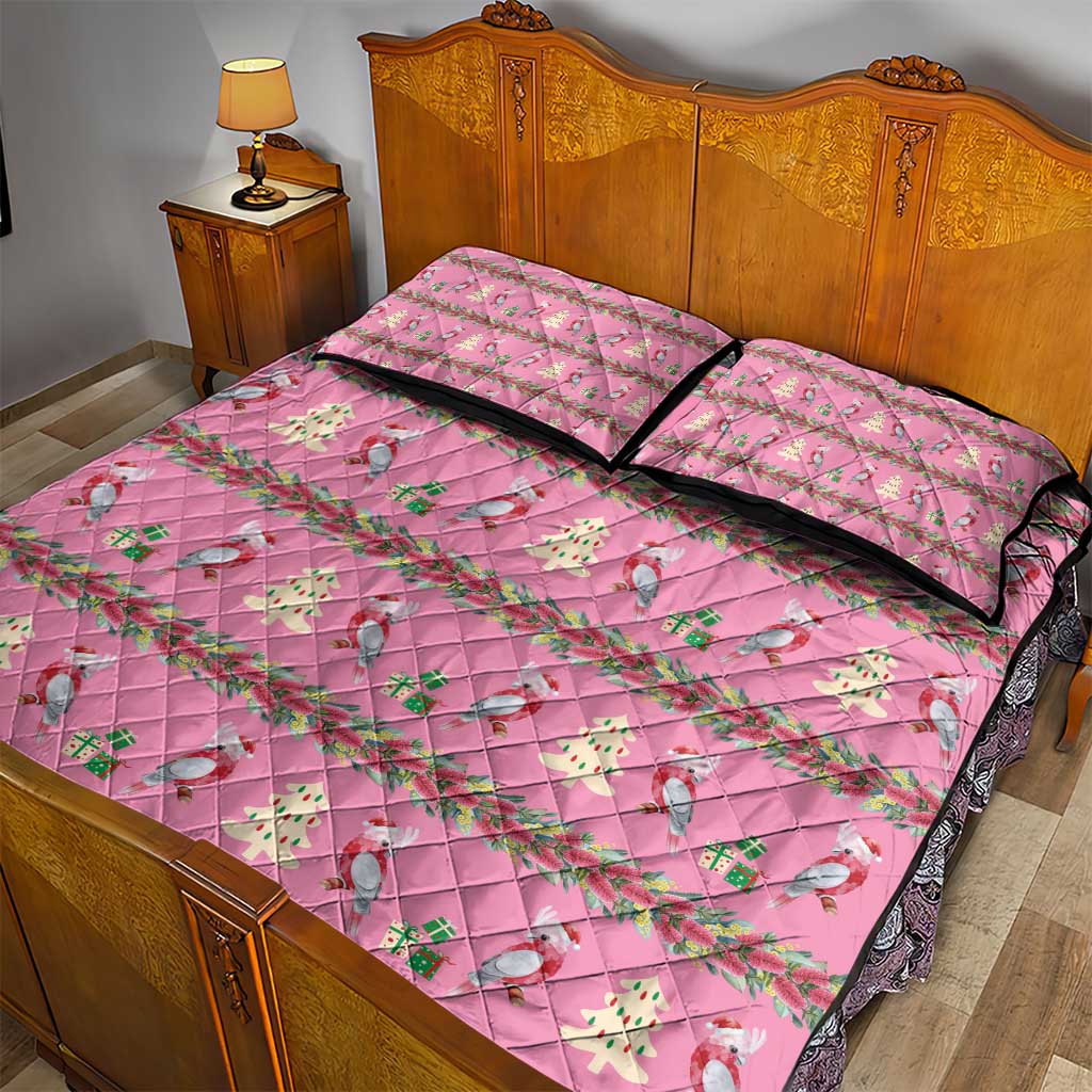 Australia Pink Galah Christmas Quilt Bed Set Eolophus Roseicapilla Bottlebrush Seamless - Aussie Hoodie