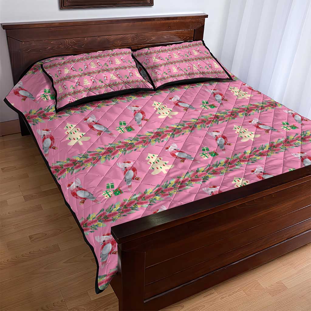 Australia Pink Galah Christmas Quilt Bed Set Eolophus Roseicapilla Bottlebrush Seamless - Aussie Hoodie