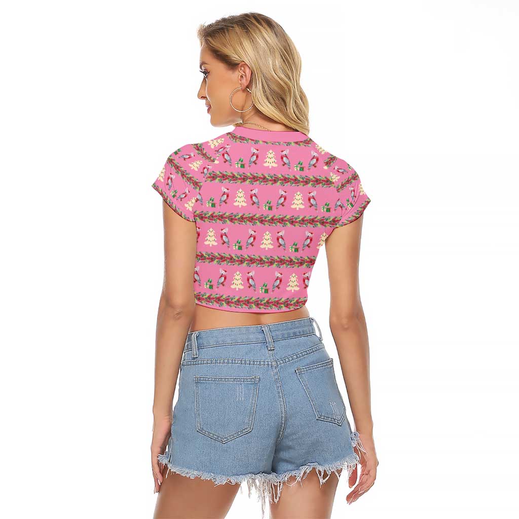 Australia Pink Galah Christmas Raglan Cropped T Shirt Eolophus Roseicapilla Bottlebrush Seamless - Aussie Hoodie