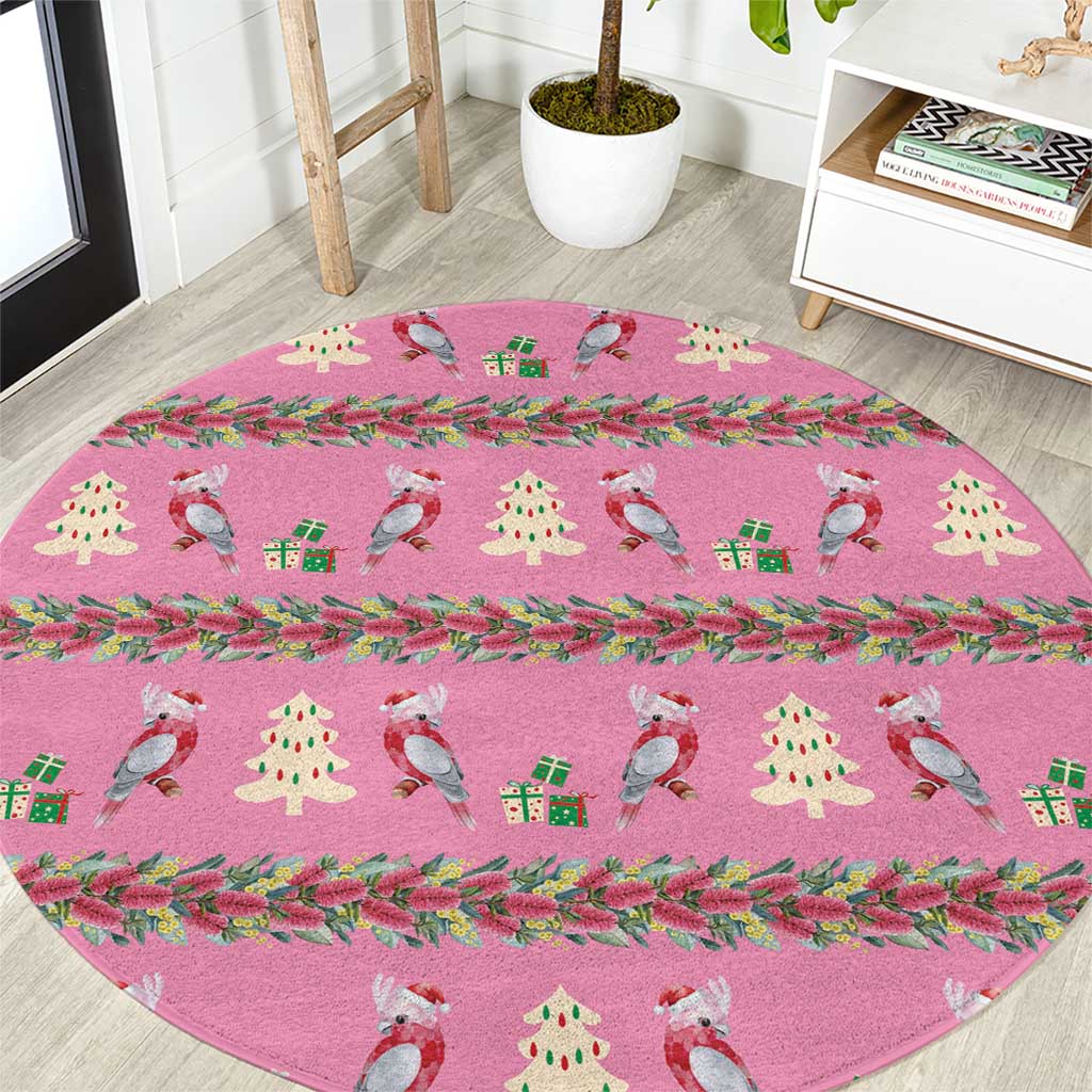Australia Pink Galah Christmas Round Carpet Eolophus Roseicapilla Bottlebrush Seamless - Aussie Hoodie