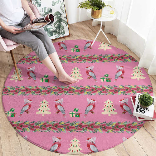 Australia Pink Galah Christmas Round Carpet Eolophus Roseicapilla Bottlebrush Seamless - Aussie Hoodie