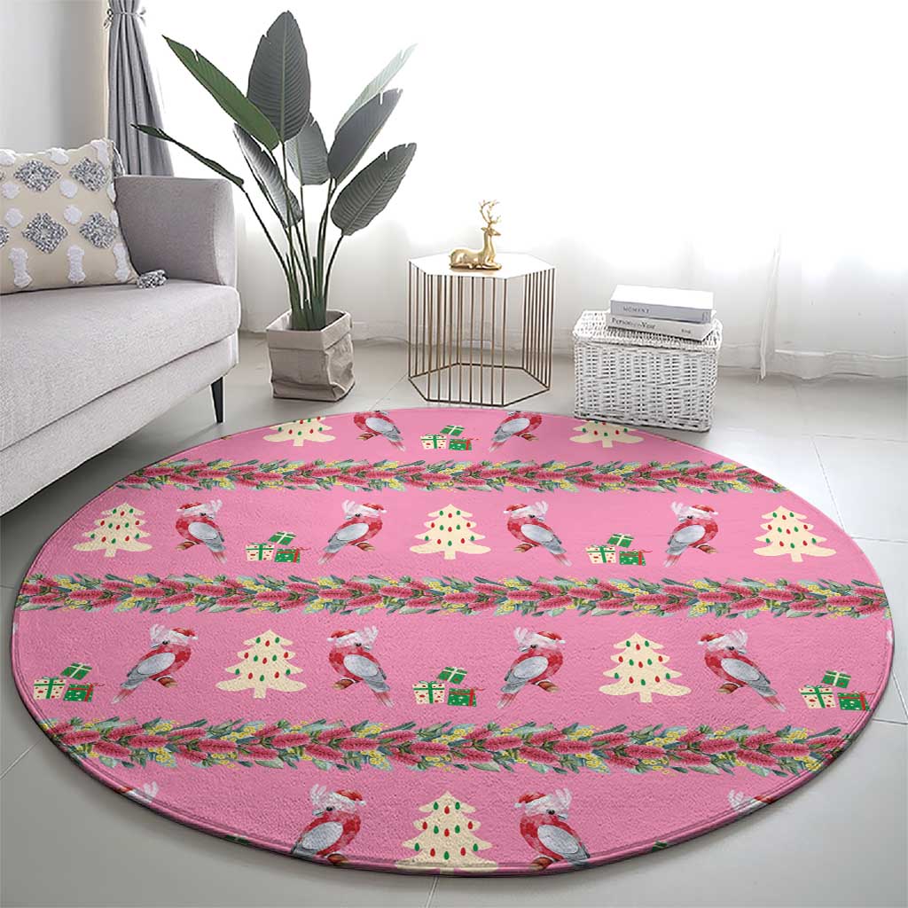 Australia Pink Galah Christmas Round Carpet Eolophus Roseicapilla Bottlebrush Seamless - Aussie Hoodie