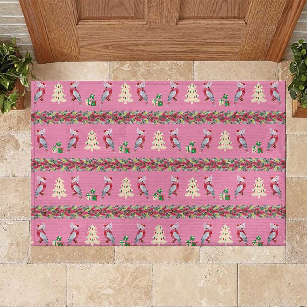 Australia Pink Galah Christmas Rubber Doormat Eolophus Roseicapilla Bottlebrush Seamless - Aussie Hoodie
