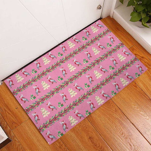 Australia Pink Galah Christmas Rubber Doormat Eolophus Roseicapilla Bottlebrush Seamless - Aussie Hoodie