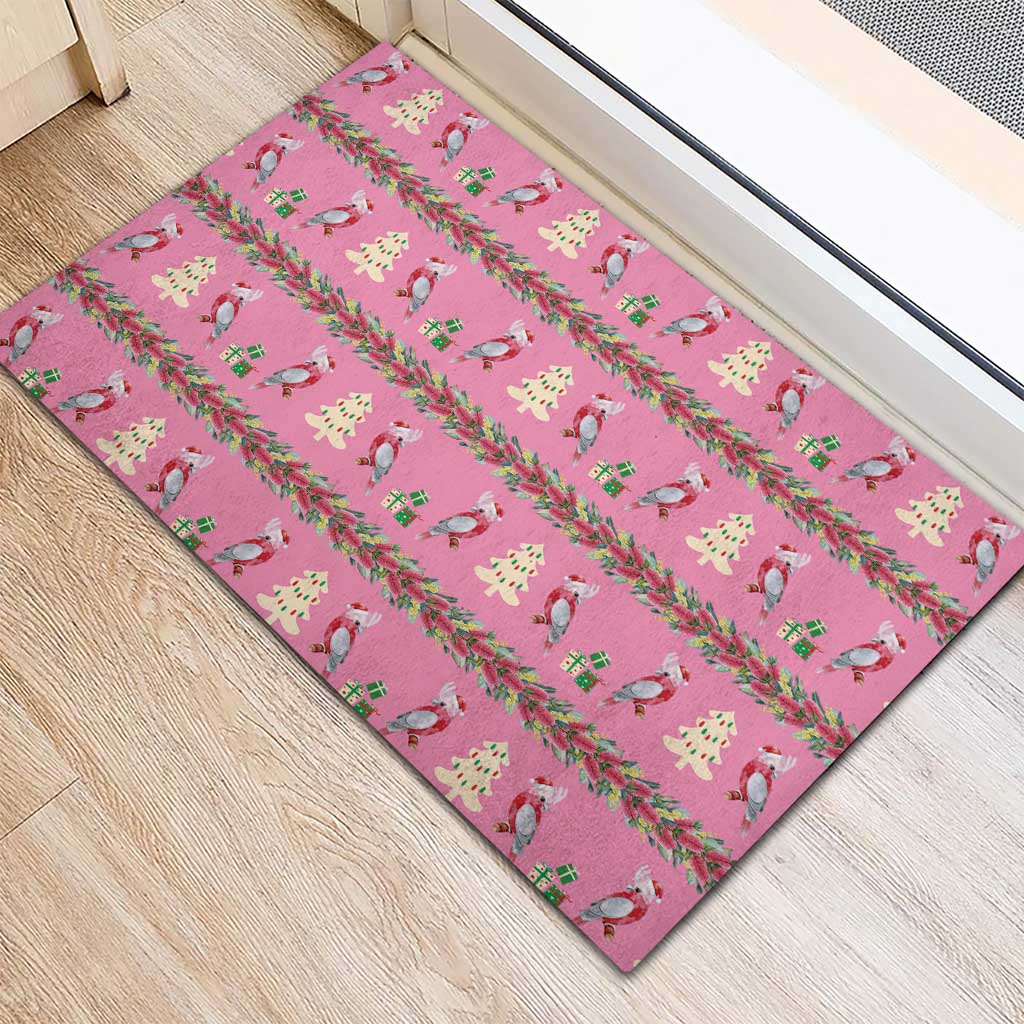 Australia Pink Galah Christmas Rubber Doormat Eolophus Roseicapilla Bottlebrush Seamless - Aussie Hoodie