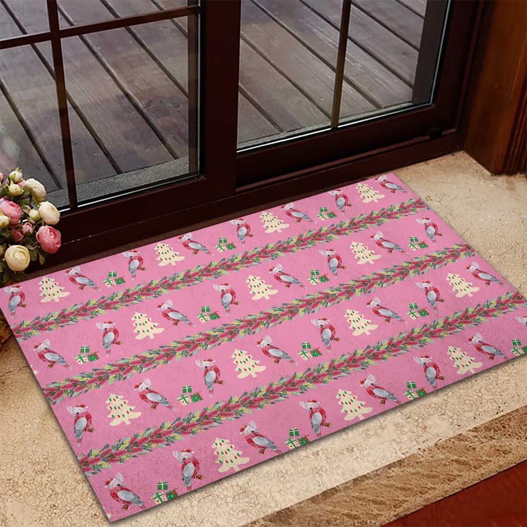 Australia Pink Galah Christmas Rubber Doormat Eolophus Roseicapilla Bottlebrush Seamless - Aussie Hoodie