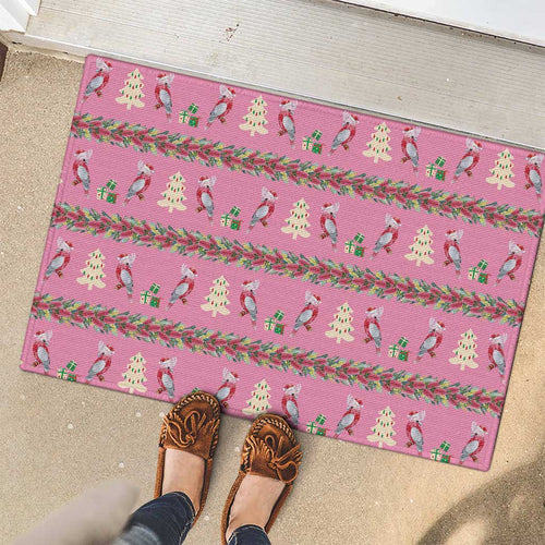 Australia Pink Galah Christmas Rubber Doormat Eolophus Roseicapilla Bottlebrush Seamless - Aussie Hoodie