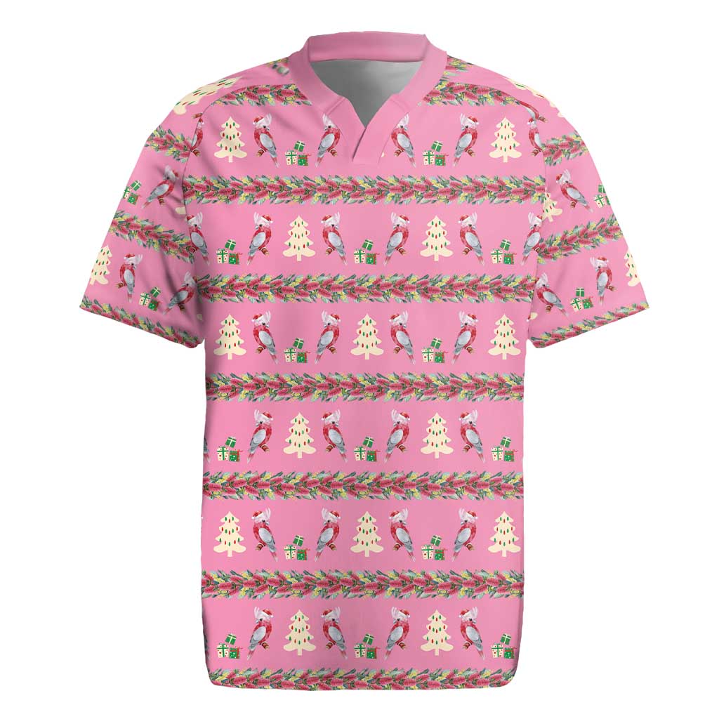 Australia Pink Galah Christmas Rugby Jersey Eolophus Roseicapilla Bottlebrush Seamless - Aussie Hoodie