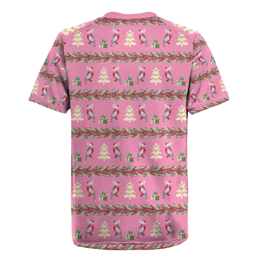 Australia Pink Galah Christmas Rugby Jersey Eolophus Roseicapilla Bottlebrush Seamless - Aussie Hoodie