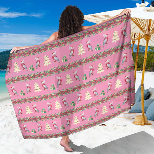 Australia Pink Galah Christmas Sarong Eolophus Roseicapilla Bottlebrush Seamless - Aussie Hoodie