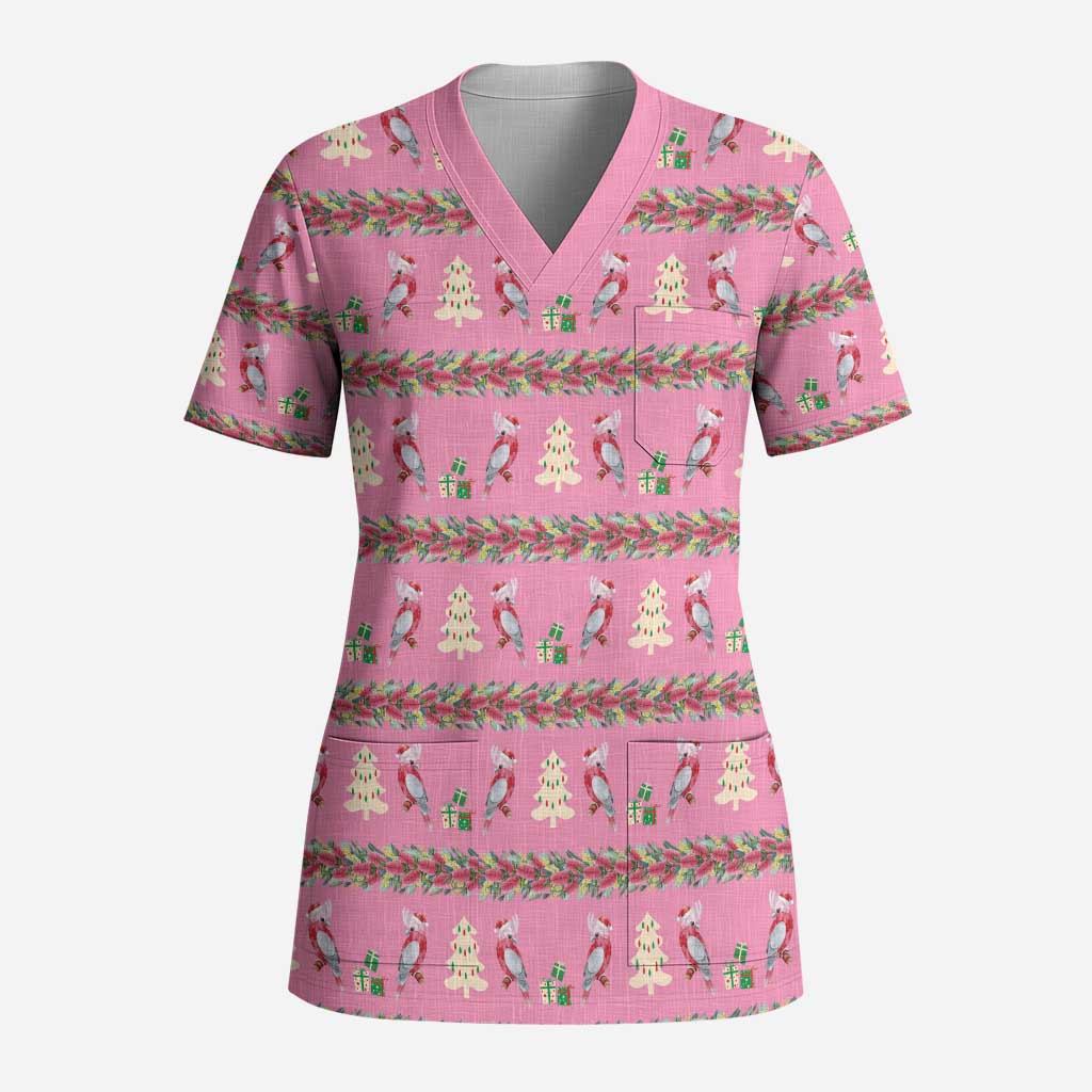 Australia Pink Galah Christmas Scrub Top Eolophus Roseicapilla Bottlebrush Seamless - Aussie Hoodie