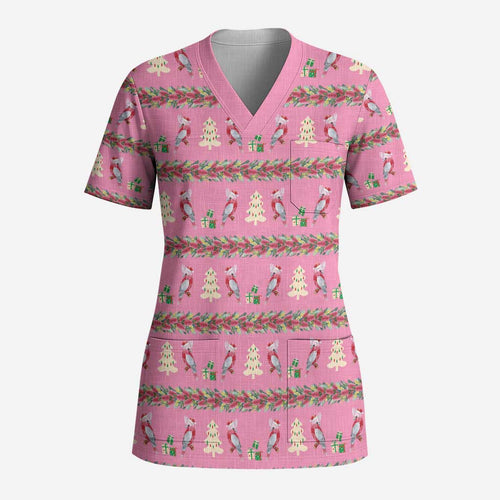 Australia Pink Galah Christmas Scrub Top Eolophus Roseicapilla Bottlebrush Seamless - Aussie Hoodie