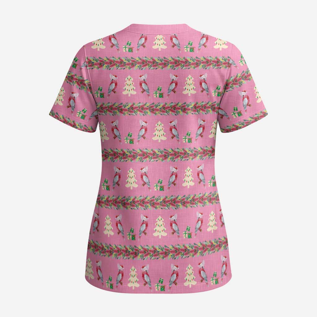 Australia Pink Galah Christmas Scrub Top Eolophus Roseicapilla Bottlebrush Seamless - Aussie Hoodie
