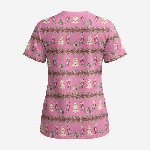 Australia Pink Galah Christmas Scrub Top Eolophus Roseicapilla Bottlebrush Seamless - Aussie Hoodie