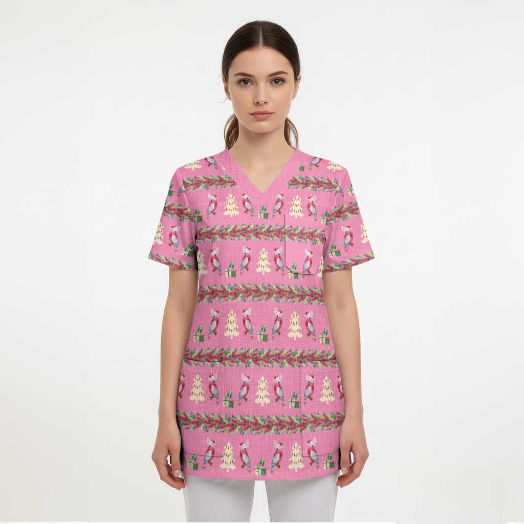 Australia Pink Galah Christmas Scrub Top Eolophus Roseicapilla Bottlebrush Seamless - Aussie Hoodie