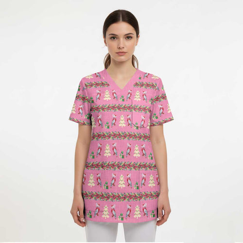 Australia Pink Galah Christmas Scrub Top Eolophus Roseicapilla Bottlebrush Seamless - Aussie Hoodie