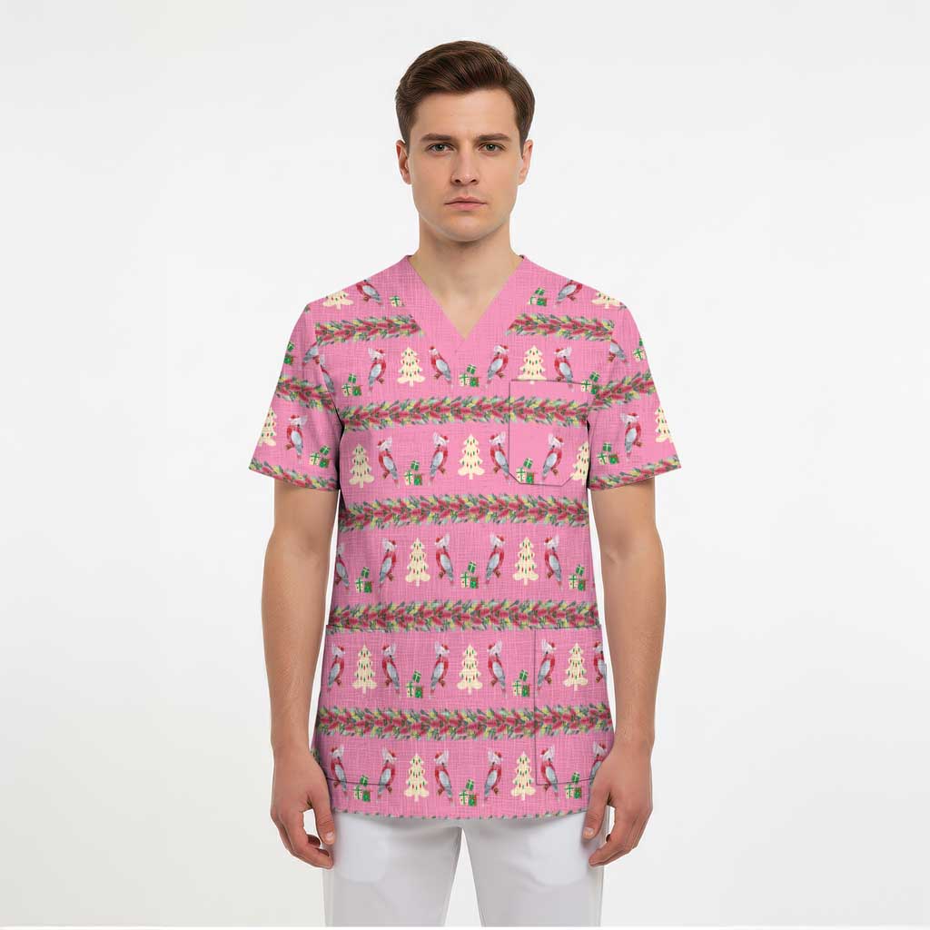Australia Pink Galah Christmas Scrub Top Eolophus Roseicapilla Bottlebrush Seamless - Aussie Hoodie