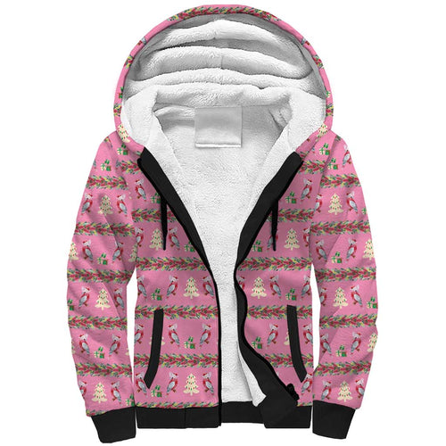 Australia Pink Galah Christmas Sherpa Hoodie Eolophus Roseicapilla Bottlebrush Seamless - Aussie Hoodie