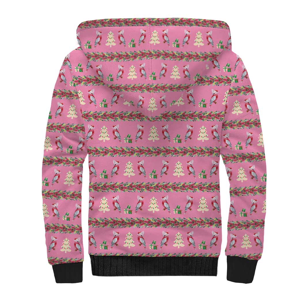 Australia Pink Galah Christmas Sherpa Hoodie Eolophus Roseicapilla Bottlebrush Seamless - Aussie Hoodie