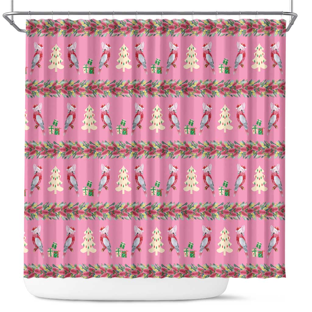 Australia Pink Galah Christmas Shower Curtain Eolophus Roseicapilla Bottlebrush Seamless - Aussie Hoodie