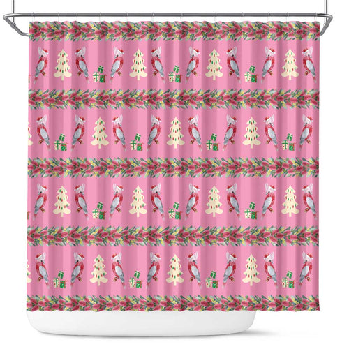 Australia Pink Galah Christmas Shower Curtain Eolophus Roseicapilla Bottlebrush Seamless - Aussie Hoodie