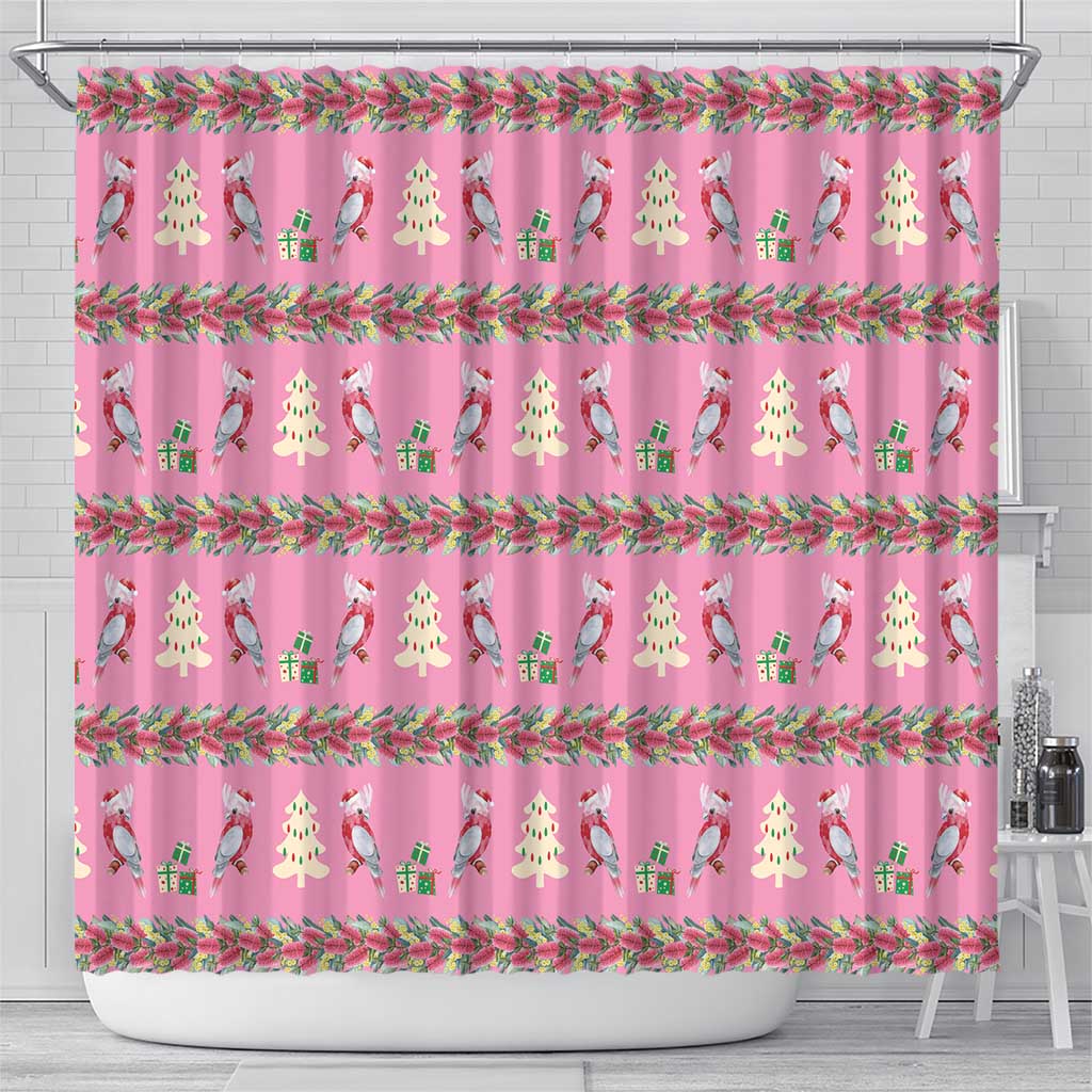 Australia Pink Galah Christmas Shower Curtain Eolophus Roseicapilla Bottlebrush Seamless - Aussie Hoodie