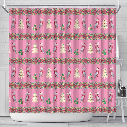 Australia Pink Galah Christmas Shower Curtain Eolophus Roseicapilla Bottlebrush Seamless - Aussie Hoodie