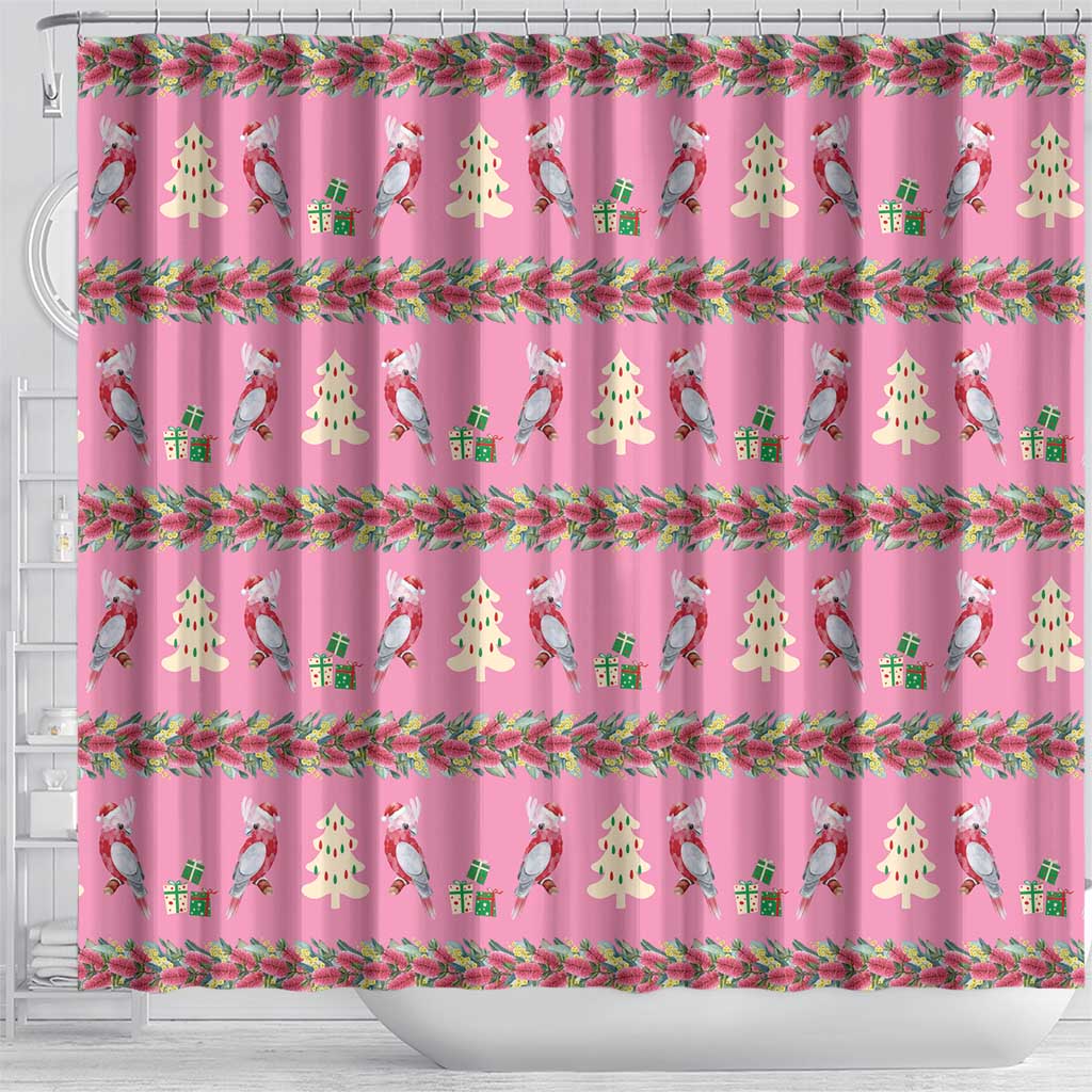 Australia Pink Galah Christmas Shower Curtain Eolophus Roseicapilla Bottlebrush Seamless - Aussie Hoodie