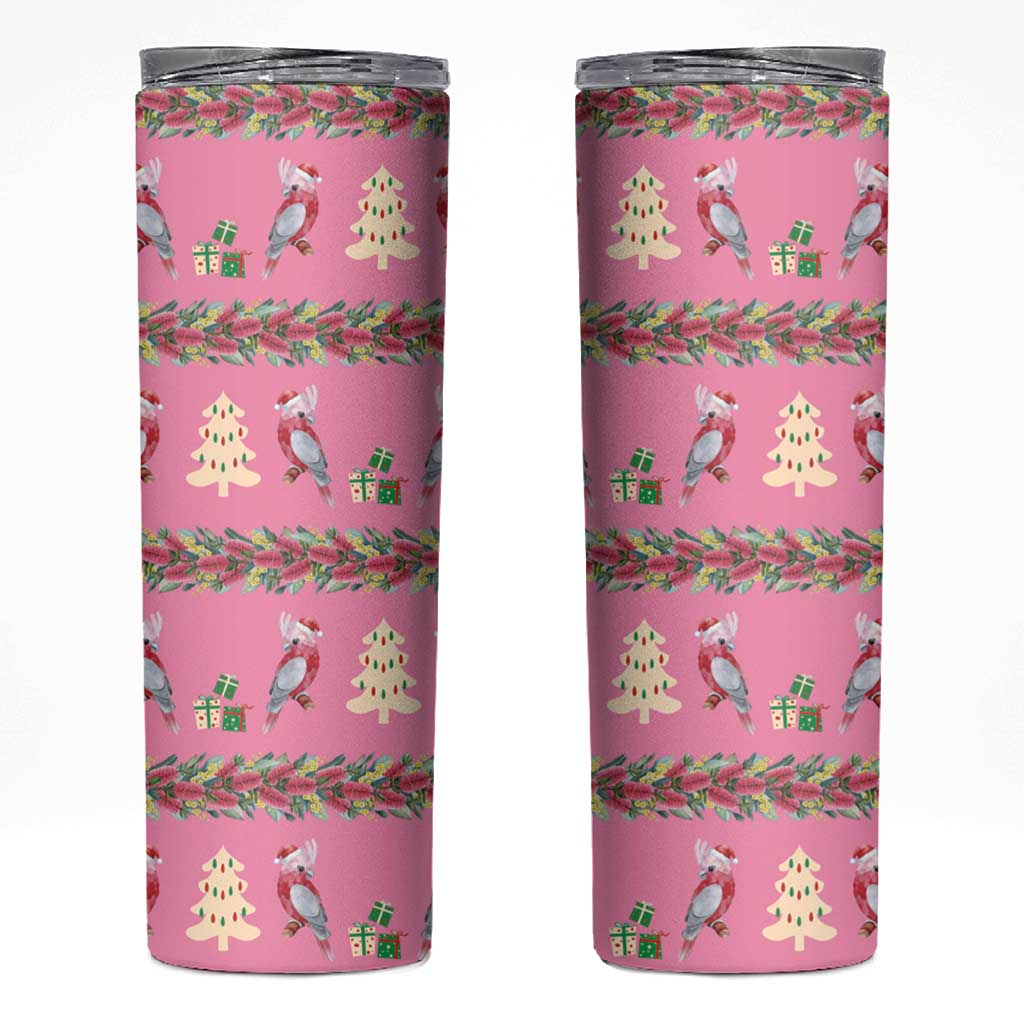 Australia Pink Galah Christmas Skinny Tumbler Eolophus Roseicapilla Bottlebrush Seamless - Aussie Hoodie