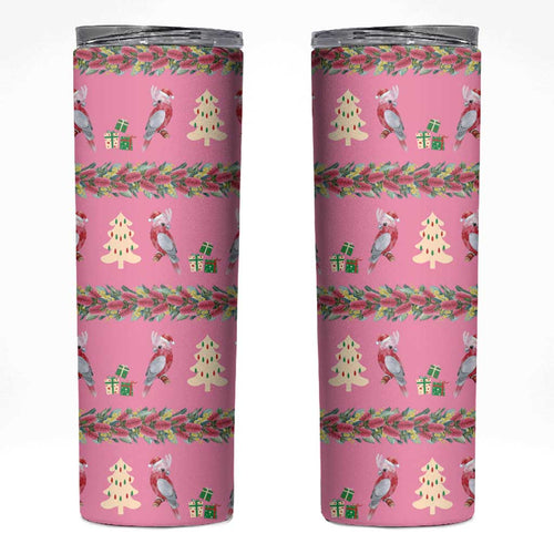 Australia Pink Galah Christmas Skinny Tumbler Eolophus Roseicapilla Bottlebrush Seamless - Aussie Hoodie