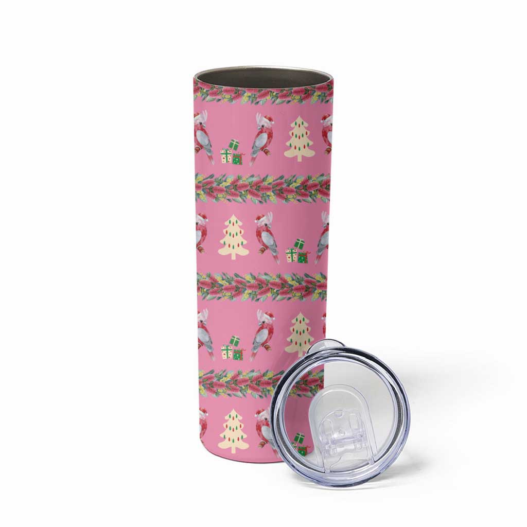 Australia Pink Galah Christmas Skinny Tumbler Eolophus Roseicapilla Bottlebrush Seamless - Aussie Hoodie