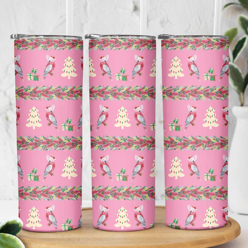 Australia Pink Galah Christmas Skinny Tumbler Eolophus Roseicapilla Bottlebrush Seamless - Aussie Hoodie