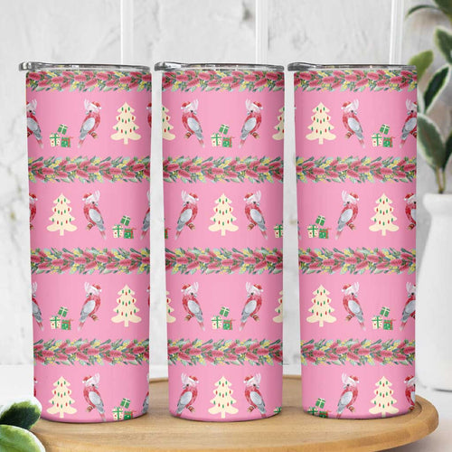 Australia Pink Galah Christmas Skinny Tumbler Eolophus Roseicapilla Bottlebrush Seamless - Aussie Hoodie