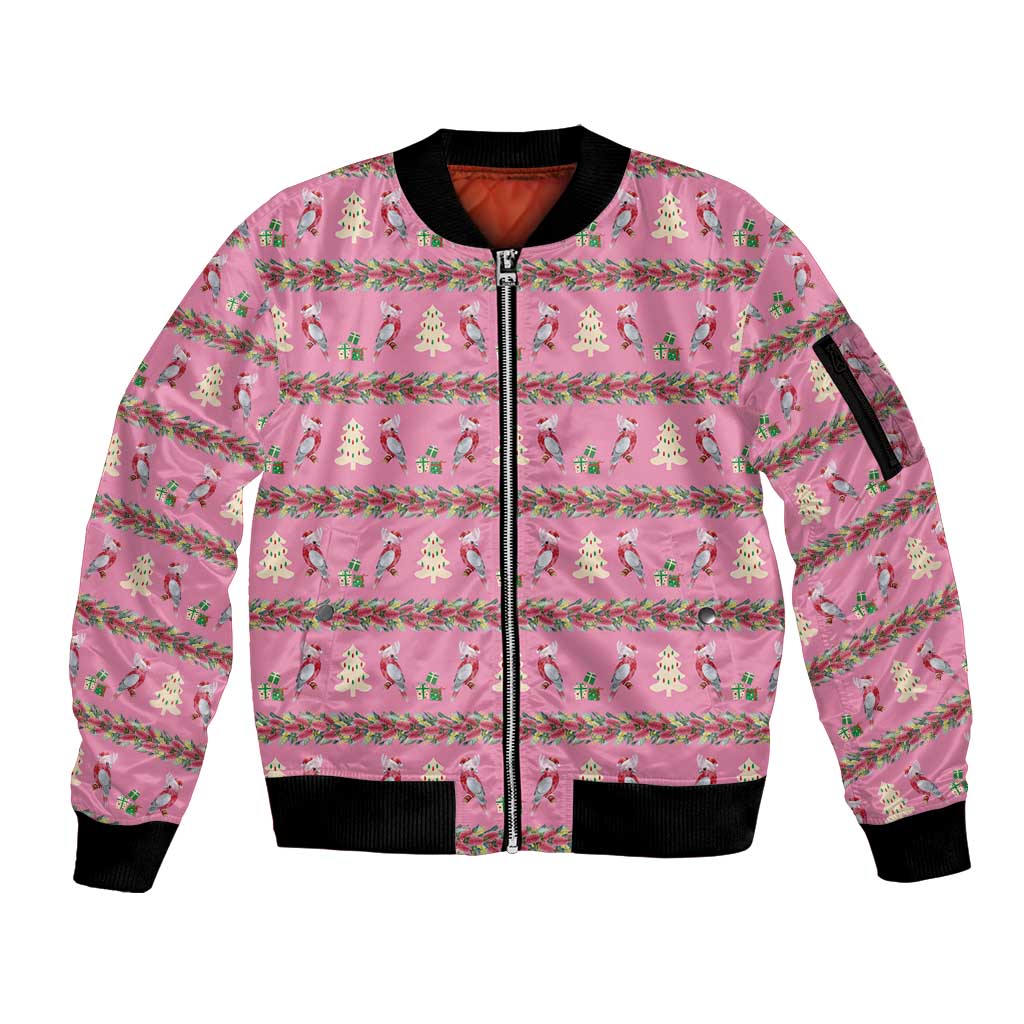 Australia Pink Galah Christmas Sleeve Zip Bomber Jacket Eolophus Roseicapilla Bottlebrush Seamless - Aussie Hoodie